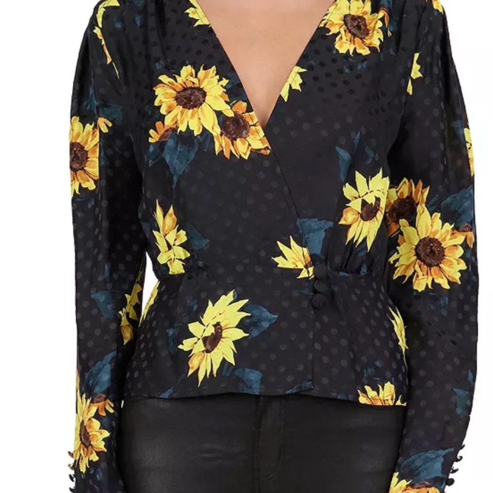 The Kooples Sunflower Print Crossover Blouse Size 2